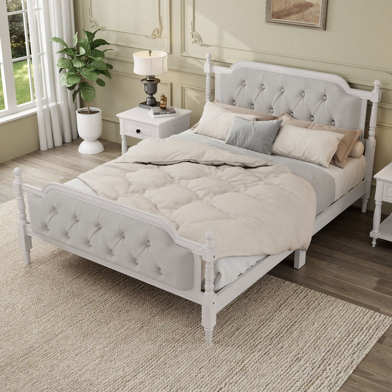 Traditional Style Solid Bed Frame With Upholstered Tufted Headboard, No Box Spring Needed