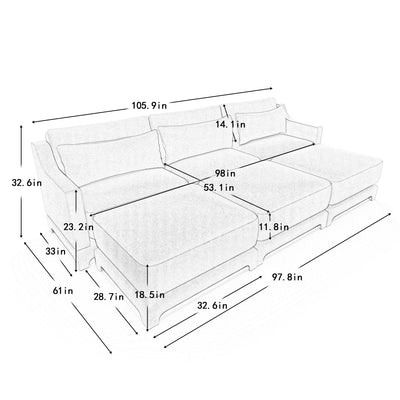 Stylish Sofa With Ottoman And Lumbar Pillows, Ergonomic Design