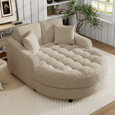 Modern Chaise Lounge Upholstered Sofa Couch With Tufted Seat And Detachable Pillows For Living Room