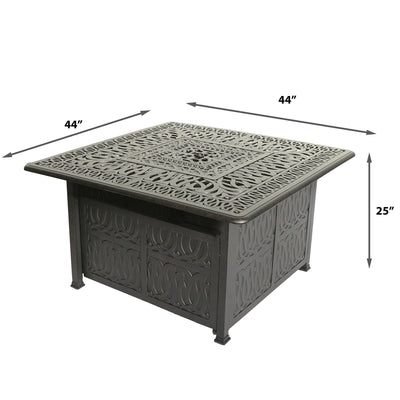 Elegant Cast Aluminum Square Fire Table With Fire Glass And Cover - Antique Bronze