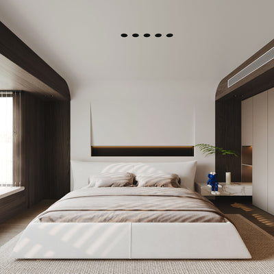 King Size Platform Bed With Special-Shaped Headboard - Cream