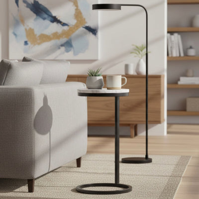 Cerro - Round Accent Table - Antique Bronze / White Marble