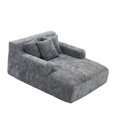 Chenille Interior Lazy Sofa Chaise Longue Armchair With 3 Pillows And Armrests