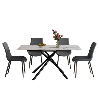 Modern Expandable Dining Table With Retractable Leaf With Chairs