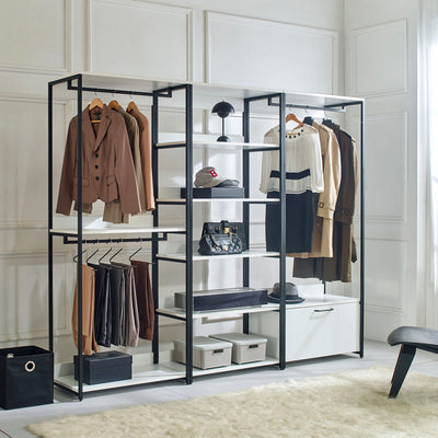 Fiona - Freestanding Walk In Wood Closet System & Metal Frame Melamine - White