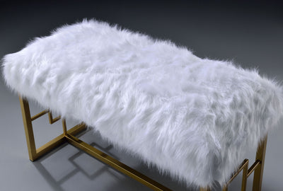 Bagley II - Bench Faux Fur - White / Gold