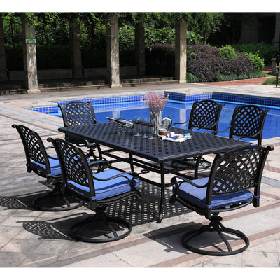 Rectangular 6 Person 85.83" Long Aluminum Dining Set With Cushions