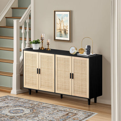 Elegant And Functional 4 Door Rattan Decorative Storage Cabinet