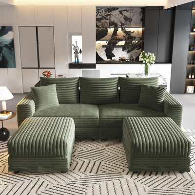 Deep Seat Convertible Sofa With Soft Pillows And Ottomans