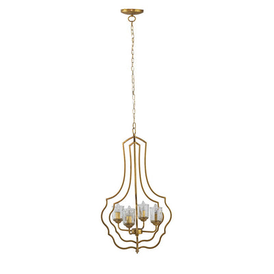 4 Light Metal Chandelier, Hanging Light Fixture With Adjustable Chain For Kitchen, Bulb Not Included - Gold