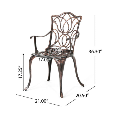 Outdoor Dining Chair With Floral Design And Curved Saber Legs (Set of 2) - Copper