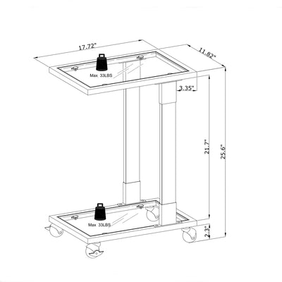 Side Table, Sofa Table, Glass Top C Shape Square Table With Metal Base For Living Room, Bedroom, Balcony Home And Office