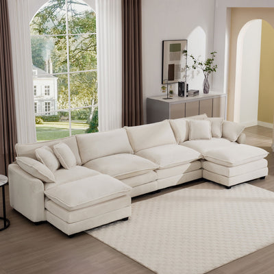 Modern Oversized Modular Cushion Sofa With Ottoman, Low Back, Deep Seating Sofa Set