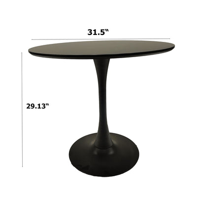 Modern Dining Table Set For 4 With Suede Upholstered Chairs, Round Design - Black / Gray