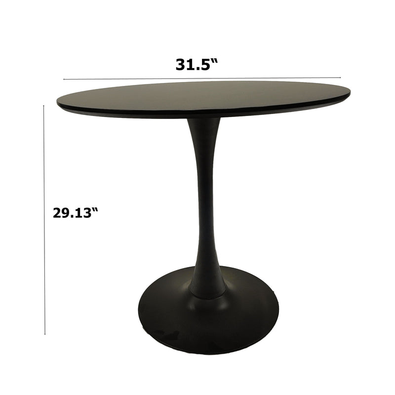 Modern Dining Table Set For 4 With Suede Upholstered Chairs, Round Design - Black / Gray