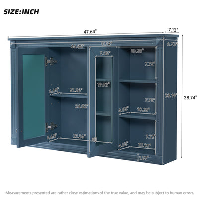 Bathroom Mirror Cabinet With Storage, Adjustable Shelf And Open Shelves, Wall Mounted Medicine Cabinet For Bathroom - Blue