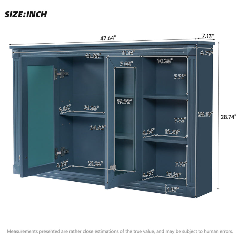 Bathroom Mirror Cabinet With Storage, Adjustable Shelf And Open Shelves, Wall Mounted Medicine Cabinet For Bathroom - Blue