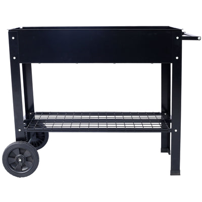 Elevated Mobile Raised Ergonomic Metal Planter Garden Bed With Wheels Powder Coated Steel - Black