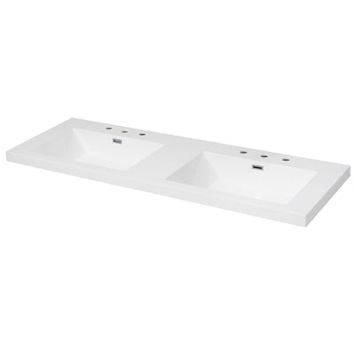 Vanity Top With Undermount Rectangular Double Sinks, Faucet Holes - White