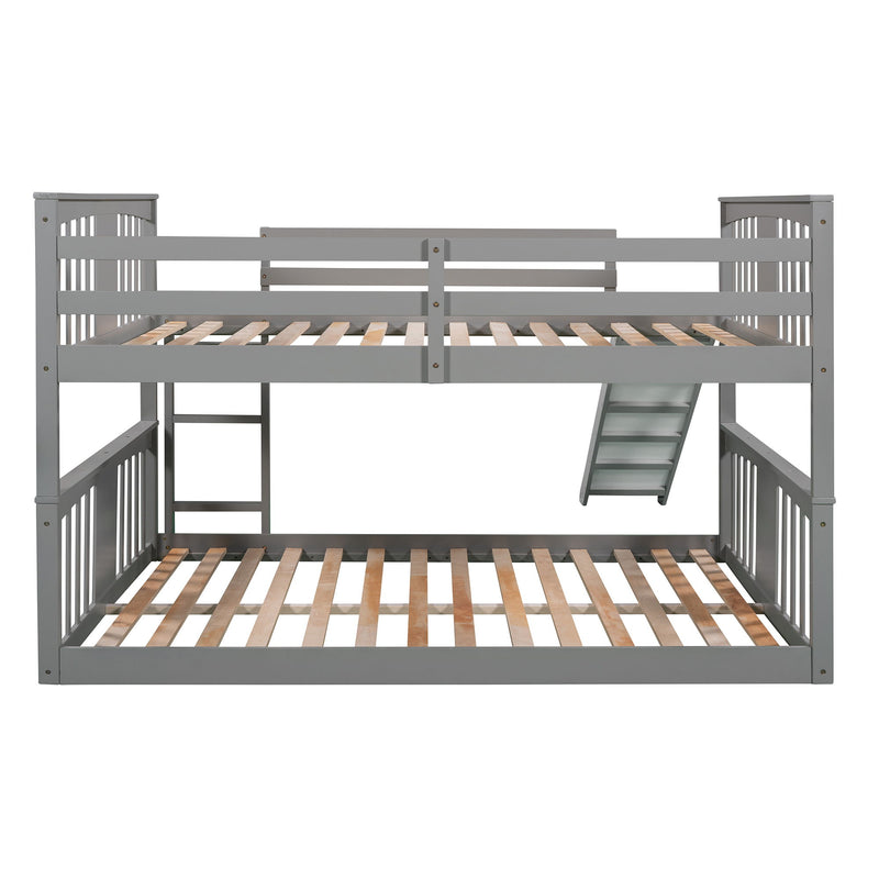 Full Over Full Bunk Bed With Ladder With Slide - Gray