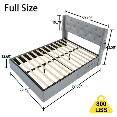 Bed With Gas Lift Storage, USB Ports