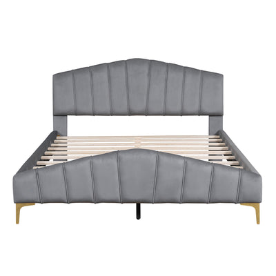 Platform Bed With Thick, Stylish Stripe Decorated Bedboard And Elegant Leg