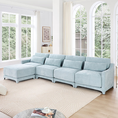 Stylish Sofa With Ottoman And Lumbar Pillows, Ergonomic Design