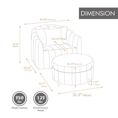 Oversized Velvet Swivel Barrel Accent Chair And Ottoman Set With Storage