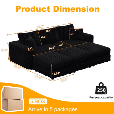Deep Seat Convertible Sofa With Soft Pillows And Ottomans