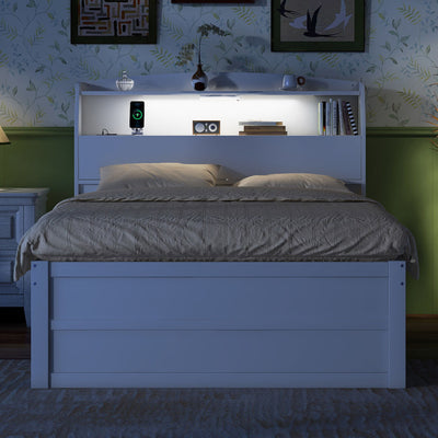 LED Platform Bed With Trundle With Storage Headboard With Drawers