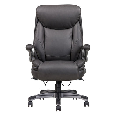 Bonded Leather Upholstered Office Chair With Adjustable Height And Armrest - Gray