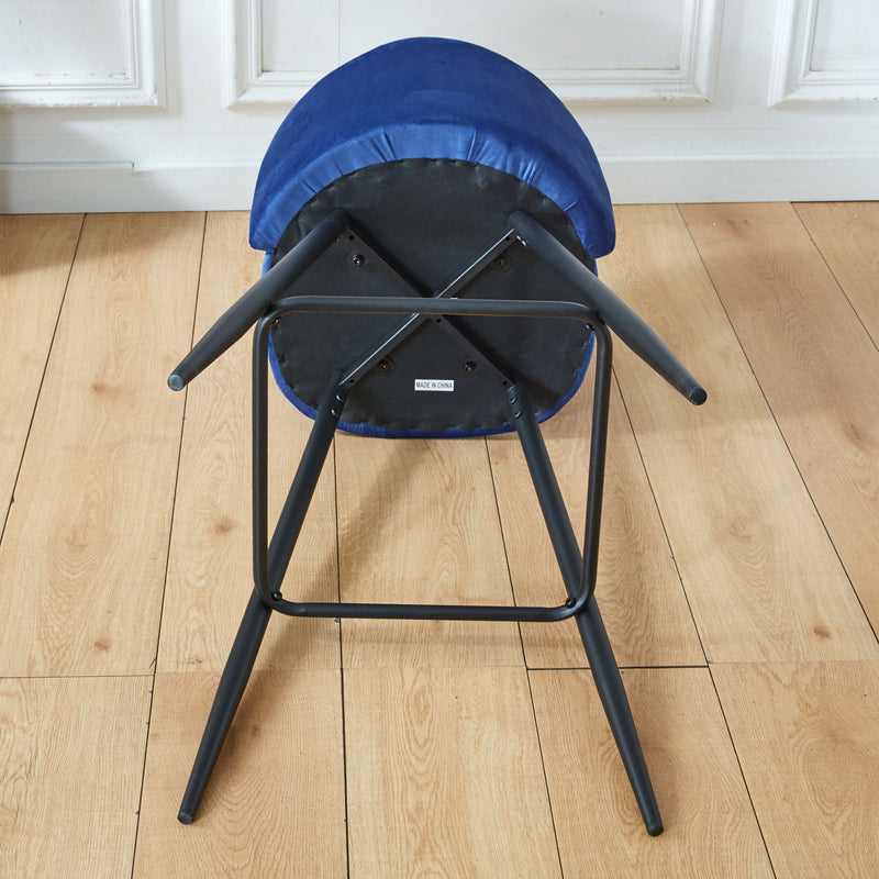 Bar Stool (Set of 2) Modern Counter Bar Height Chair With Back, Sturdy Metal Legs & Footrests, Island Stool For Kitchen Bar - Blue