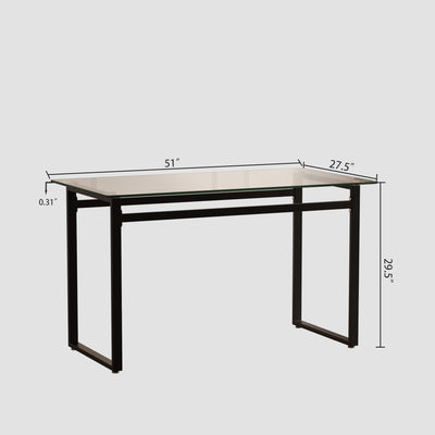 Modern Minimalist Rectangular Dining Table With Tempered Glass Top