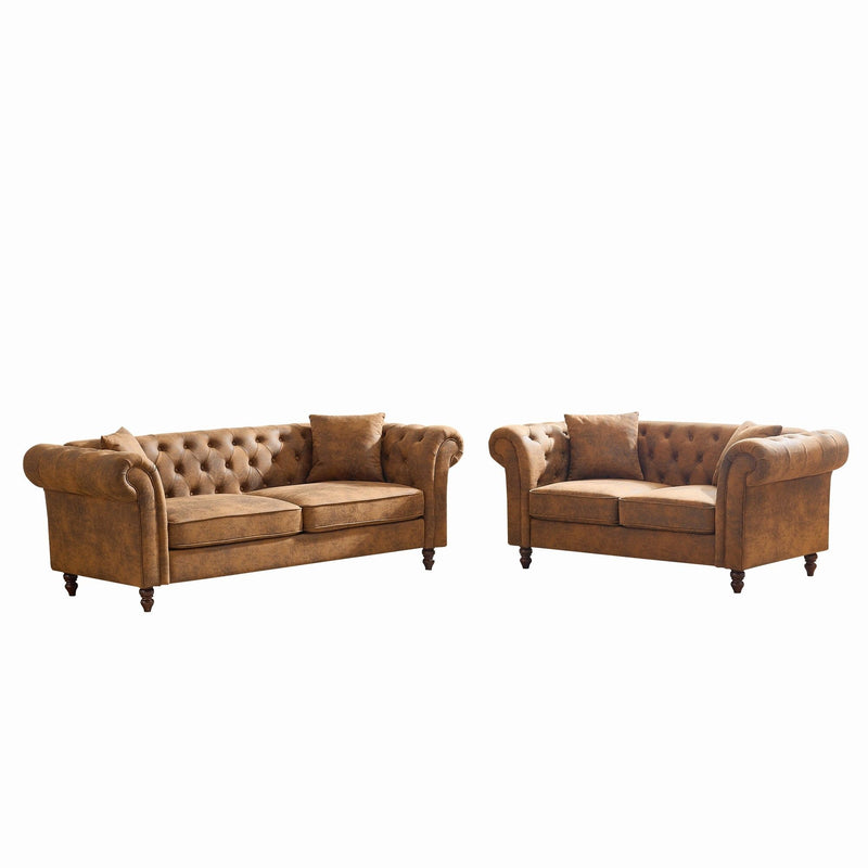 Chesterfield 3 And 2 Seater Sofa Set, High Tech Fabric Upholstered Couch For Living Room