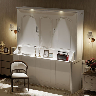 Murphy Bed With Desk, LED Lights & USB Charging Station