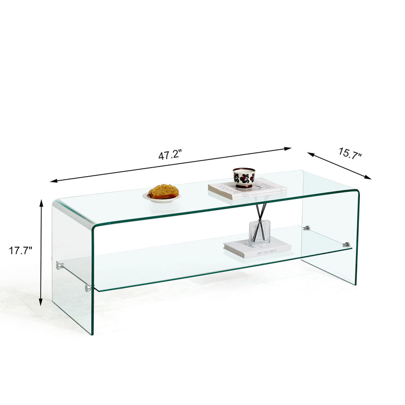 Clear Glass TV Table, Tempered Glass Stand For Living Room Decor - Transparent