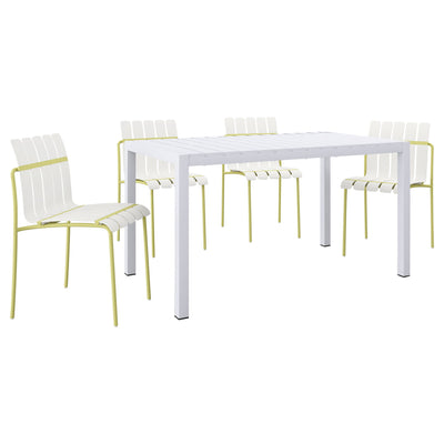 4 Piece Set Of Modern Color Block Designed Single Chairs With Long Table