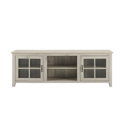 Modern Farmhouse 2 Door Glass Windowpane 70" TV Stand For 80" TVs