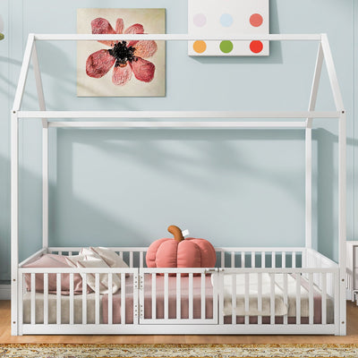 Metal House Bed With Fence And Door