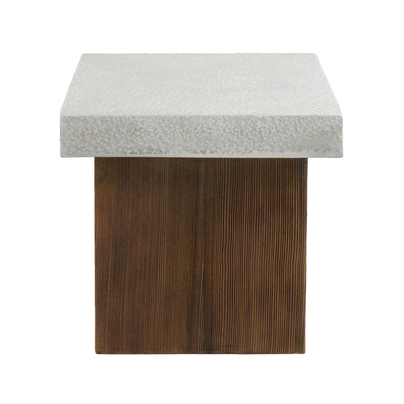 Mgo Square Side Table With Faux Stone Top And Wood Frame - Antique White / Natural Wood