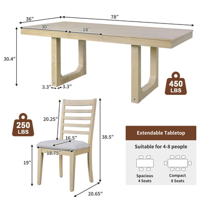 Extendable Dining Set, Farmhouse Extendable Table With Upholstered Chairs