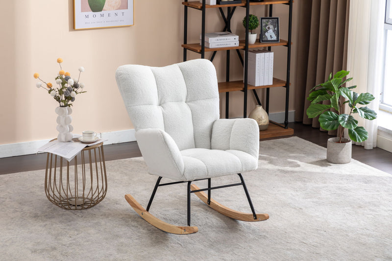 Teddy Fabric Rocking Gilder Nursery Chair For Living Room Indoor - Ivory
