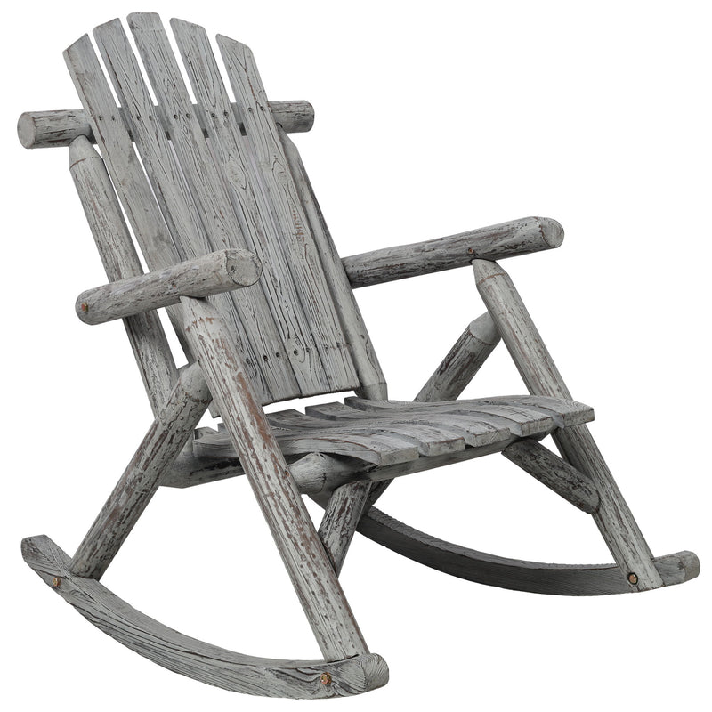 Durable Wooden Porch Rocker, Fir Log Rocking Chair
