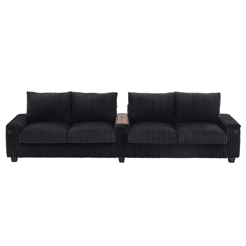 Modern 4 Seater Corduroy Sofa Couch With USB Ports And Hidden Storage