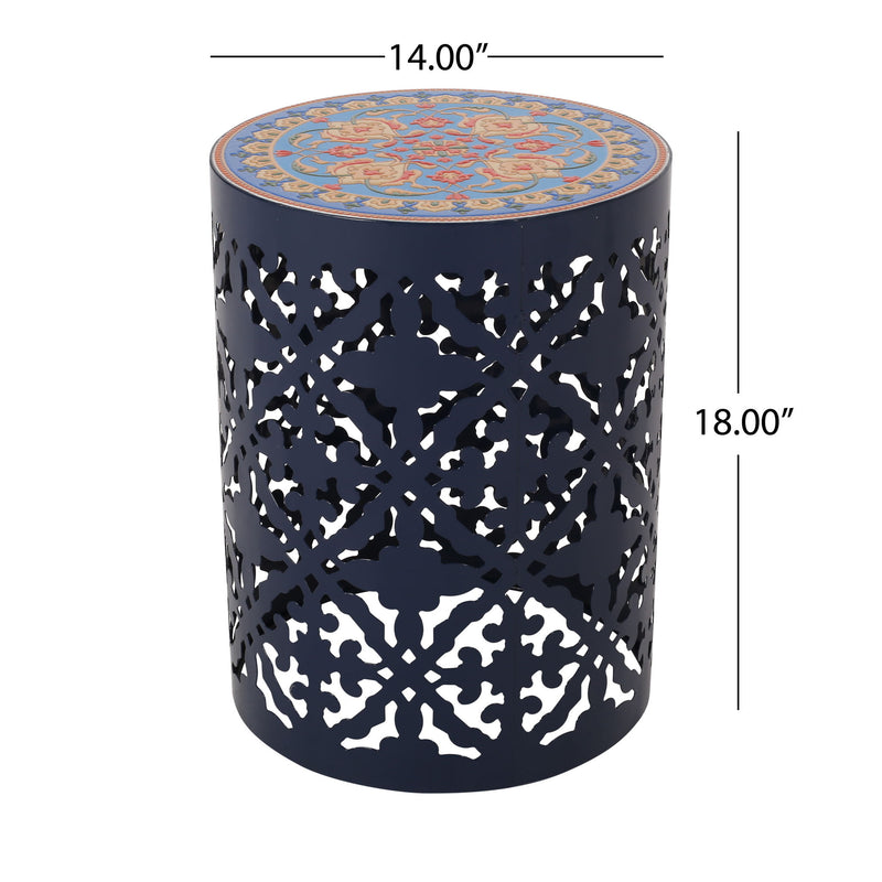 Airy - Outdoor Side Table With Lace Cut Design And Metal Frame
