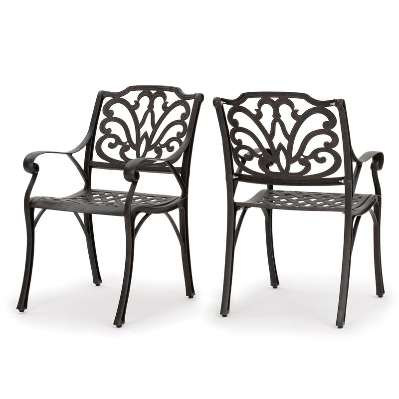 Patio Cast Aluminum Outdoor Dining Chairs (Set of 2) - Bronze