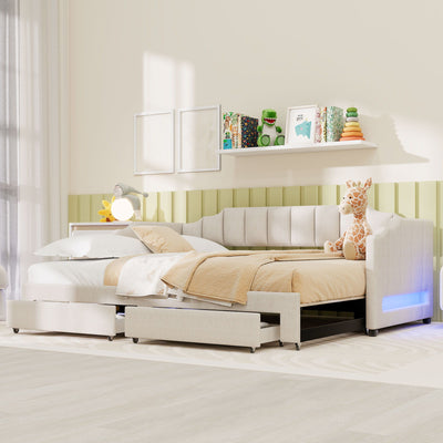 Extendable Daybed With LED Light And 2 Storage Drawers
