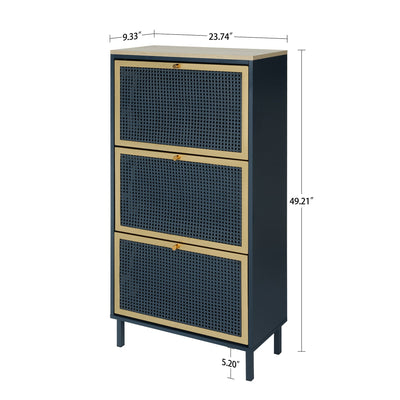 Modern Rattan 3 Door Shoe Rack Cabinet For Entryway
