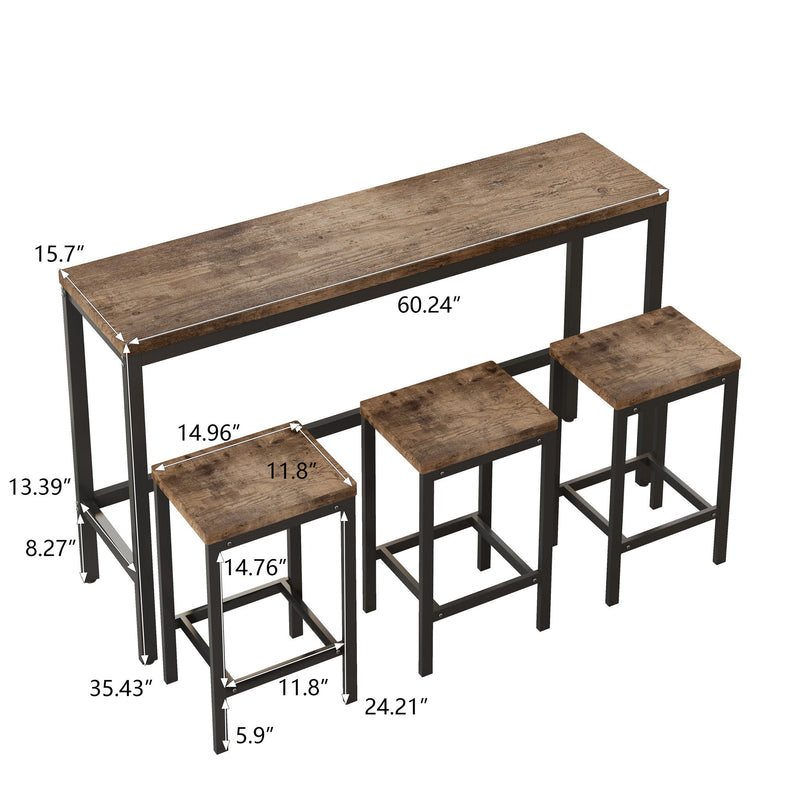 Modern Design Long Dining Table Set With 3 Stools
