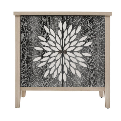 2 Door Carved Storage Cabinet With Adjustable Shelf, Accent Furniture